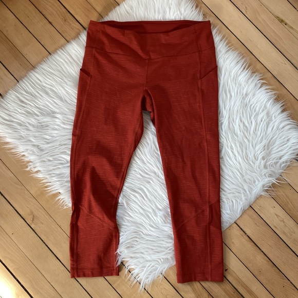 Lululemon Pace Rival Crop 22" Stride Emboss Cayenne Red Orange, Size 8 - Picture 5 of 15